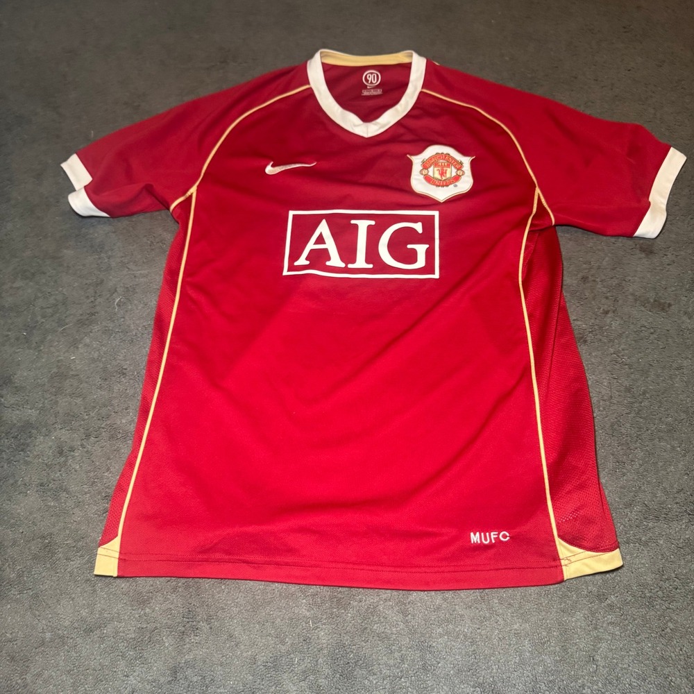 Nike Manchester United 2006 2007 AIG Home Jersey Red Gold Mens Large T90